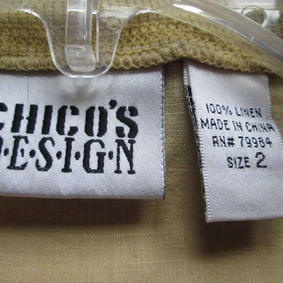 Chicos Design Women's Jacket Sz 2 100% Linen Full Zip Yellowl Bomber Pockets - Picture 10 of 11